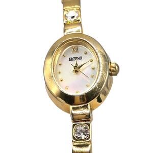 Elgin II Women's Clear Crystal Gold Toned Bracelet Band Analog Minimalist Oval